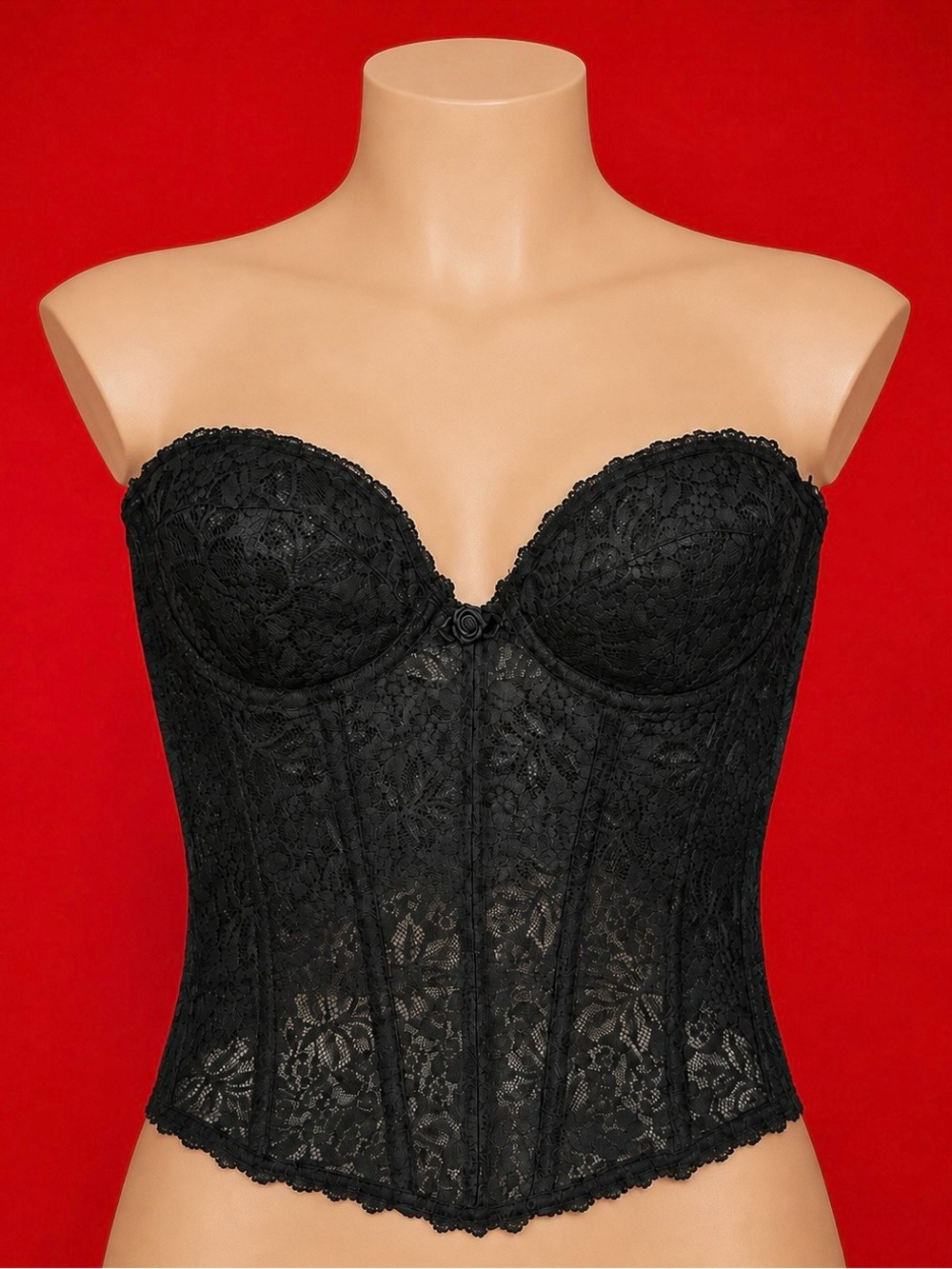 Frederick's of Hollywood Vintage Y2K Corset Black Lace Strapless Bustier 🖤🌹🖤36B
